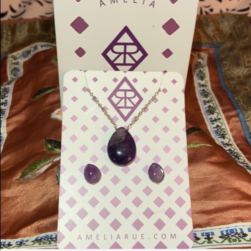 Amelia Rue Amethyst Teardrop Sterling Necklace Earrings Set